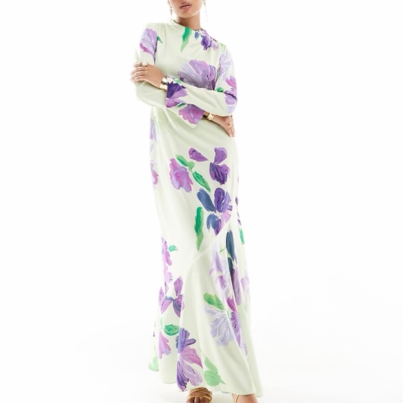 ASOS Dresses & Skirts - ASOS Floral Long Sleeve Maxi Dress in Lavender & Green